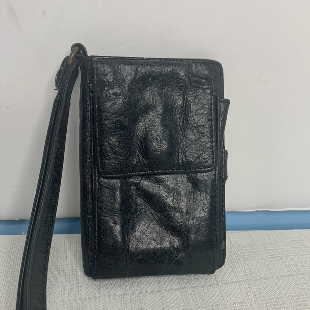 Hobo Act wristlet in black vintage Hyde Leather